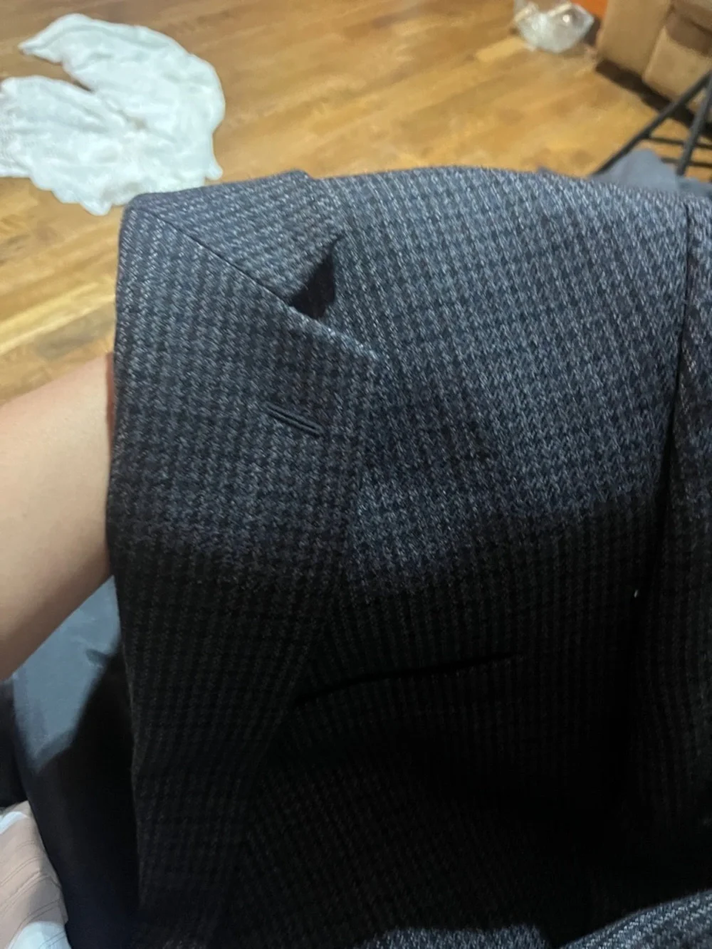 Chaps Mens 48 R 100% Lamb’s Wool Houndstooth Sport Coat Blazer black Blue